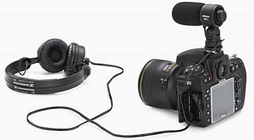 Nikon D800 mit Mikrofon und Kopfhörer