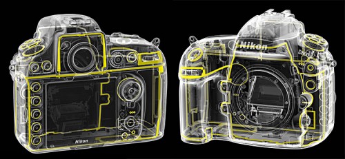 Nikon D800 mit Darstellung der Dichtungsstellen