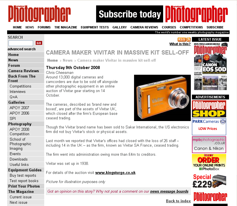 Vivitar Ausverkauf übers fotointern.ch Tagesaktuelle Fotonews