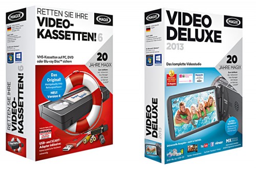 Magix RSIVHS 6 Box (links) und Video deluxe 2013 Box