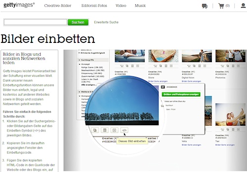Getty Bilder Einbetten_Webseite