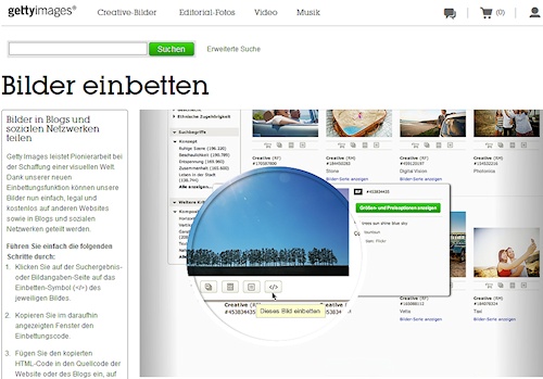 Getty Bilder Einbetten_Webseite