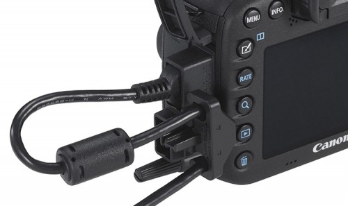 Canon EOS 7D Mark II detail w IFC-150 U II Cable Protecter