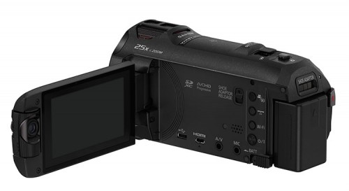 Panasonic Camcorder WX979 LCD offen von hinten