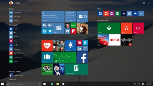 Windows 10 Tablet startscreen