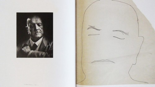10-Buchzitat-Seiten-110-und-111-l inks-Porträt-von-Jean-Sibelius-f otografiert-von-Yousuf-Karash,-re chts-Zeichnung-von-Andy-Warhol