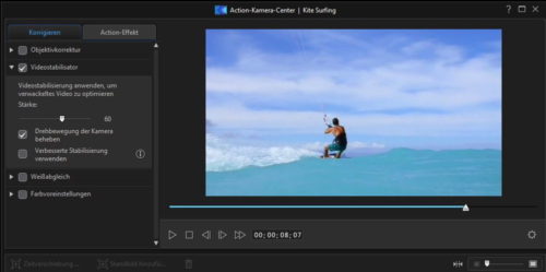Cyberlink ActionDirector 1 screen Bildstabilisierung