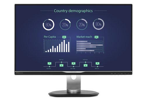 Philips 258B6QU frontal mit Anzeige