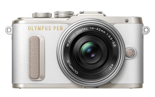 Olympus PEN_E-PL8 white_silver frontal mit EZ-M1442EZ_