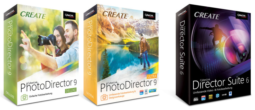 Software-Boxen Cyberlink PhotoDirector 9 Deluxe und Ultra sowie DirectorSuite 6